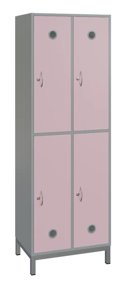 SBS-2222 šatní skříň 4-boxová, 1800x600x400 mm, kovové nohy, korpus šedý, dvířka pastelově růžová